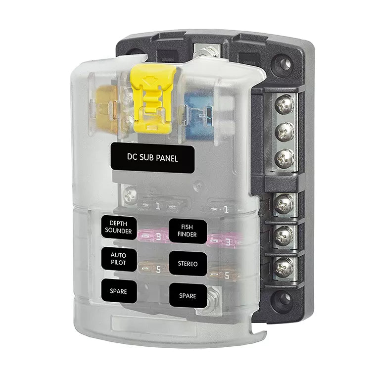 6 Way Blade Fuse Box with Negative Bar - Heavy Duty