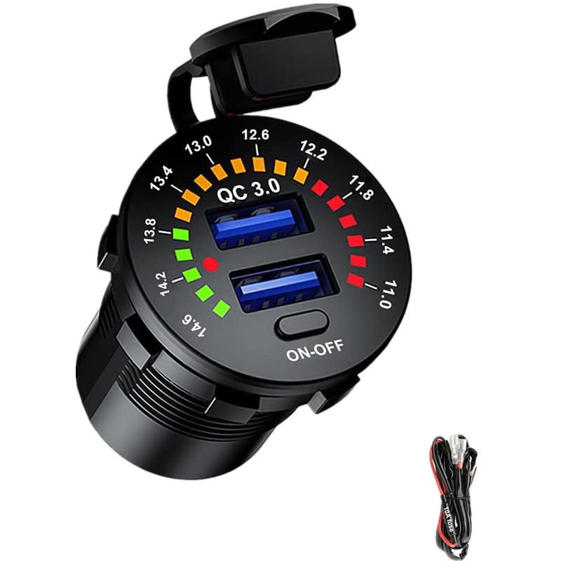 Dual Qc3.0 Usb Charger With Led Digital Voltmeter &amp; On/off Switch
