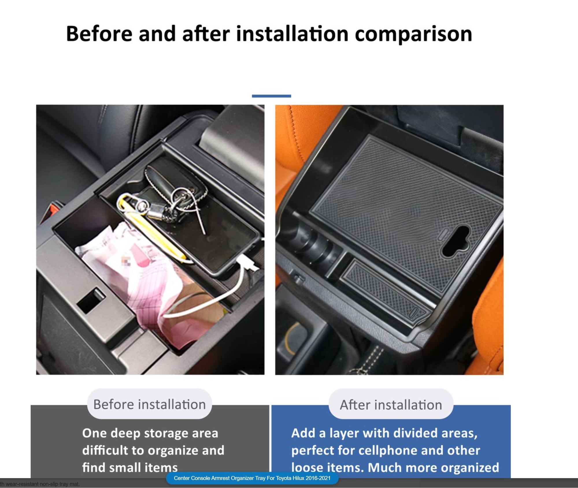 Toyota Hilux & Fortuner 2016+ Center Console Storage Tray With Matt