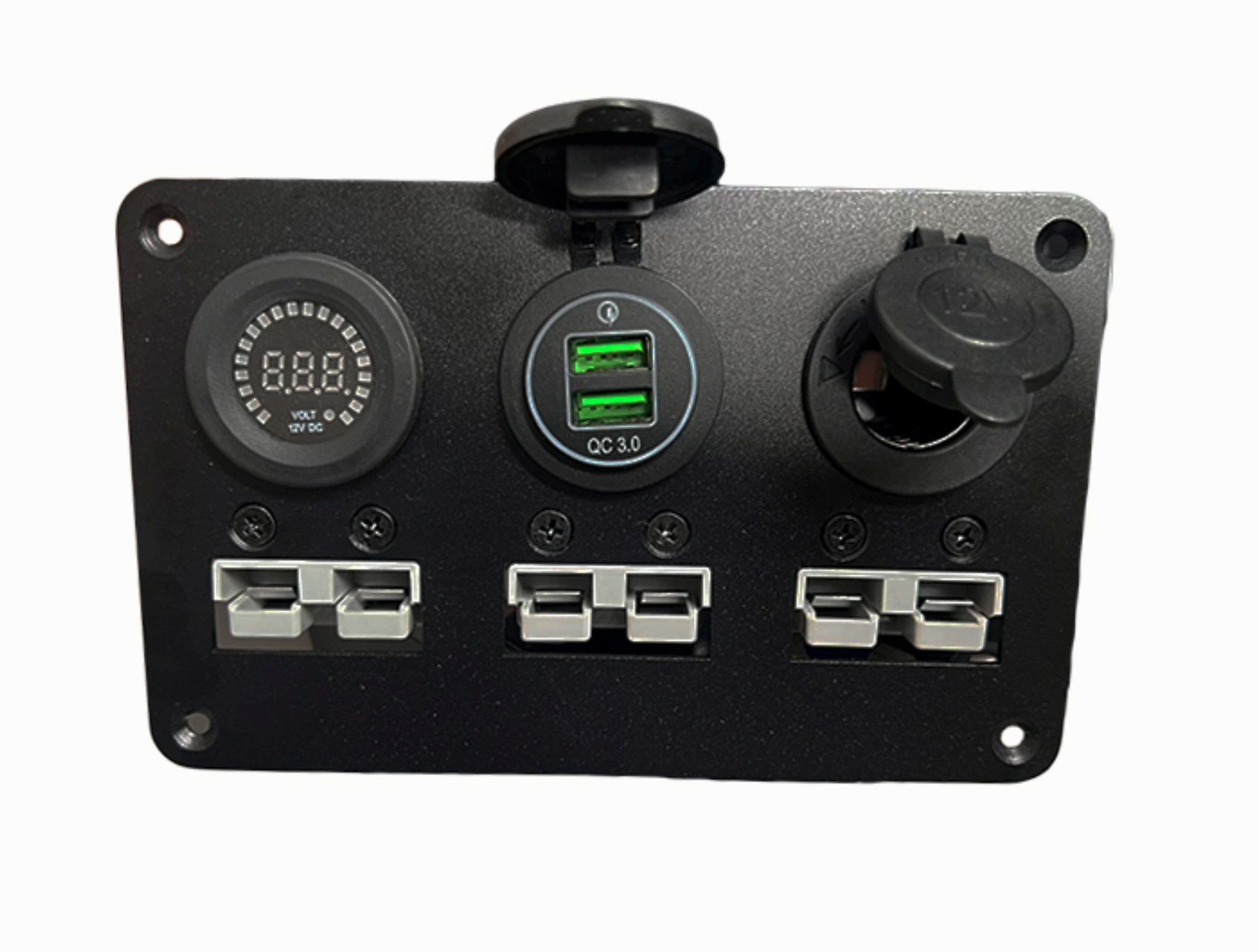 Triple Brad Harrison Panel with Cigarette Socket, Dual QC3 USB and Voltmeter