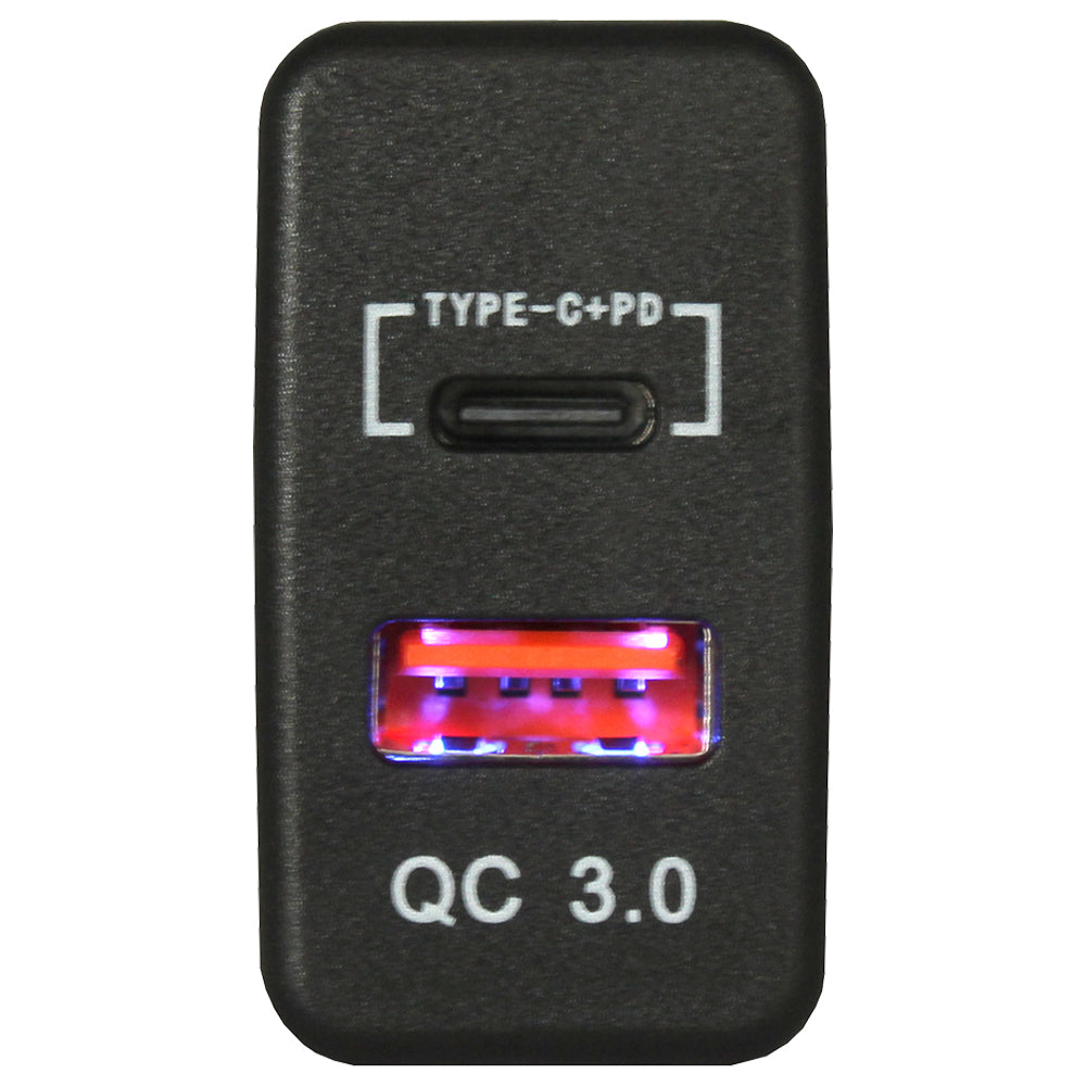 Dual QC3.0 USB &amp; Type-C Charger(40x20mm) Toyota Revo - Blue LED