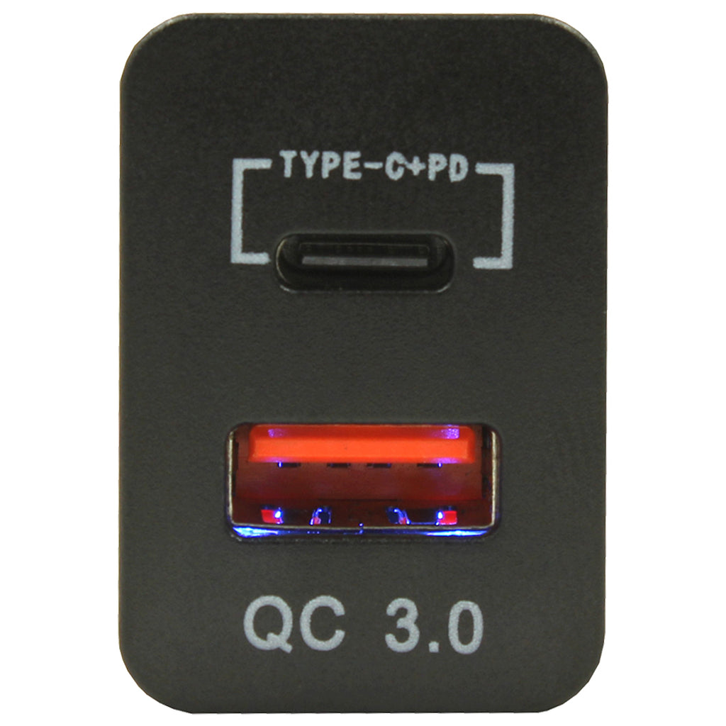 Dual QC3.0 USB &amp; Type-C Charger(32x20mm) Toyota Revo - Blue LED