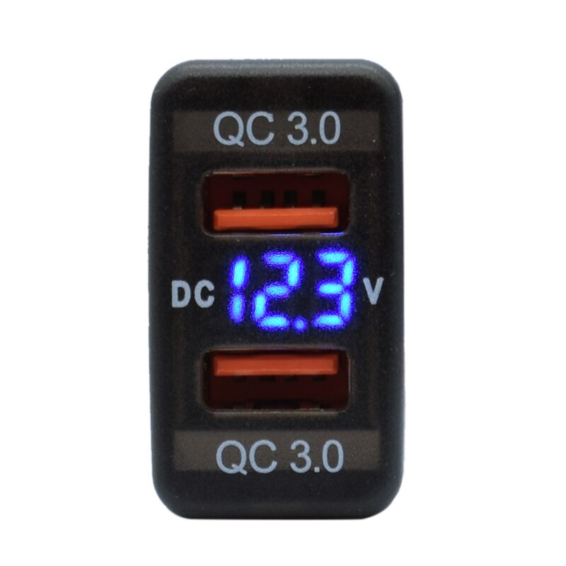 40X20Mm Toyota Vigo Dual Usb Qc3 Charger With Volt Meter Blue