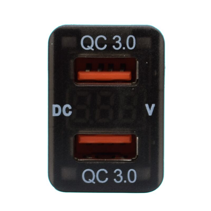 32X20Mm Toyota Revo Dual Usb Qc3 Charger With Volt Meter Blue