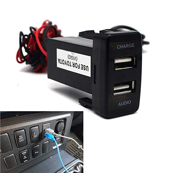 TOYOTA Hilux FJ &amp; Fortuner 2005-2015 car charge 2.1A double USB with audio 40mm*20mm - the4x4store.co.za