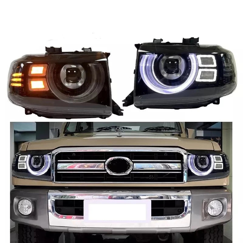 Land Cruiser 79 & 76 Series LED Headlight Set - Defender Style