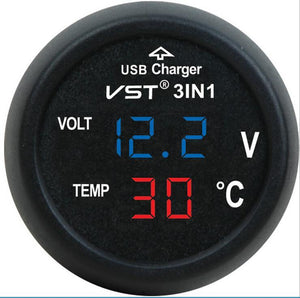 3 in 1 VST-706 Digital LED car Voltmeter Thermometer Auto Car USB Charger 12V/24V Cigarette Lighter - the4x4store.co.za